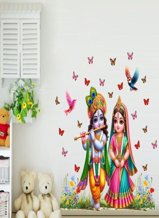 Sticker Studio ملصق حائط ديني من الفينيل PVC بتصميم رادها كريشنا الصغير مع الفراشات، مثالي لتزيين المنزل - مناسب لغرفة المعيشة، غرفة النوم، الردهة، غرفة الأطفال، غرفة اللعب (المقاس: 58 سم × 45 سم) - Image 4